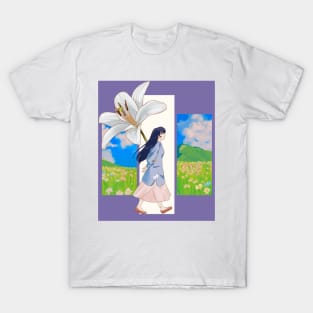 An aesthetic anime girl and flowers T-Shirt